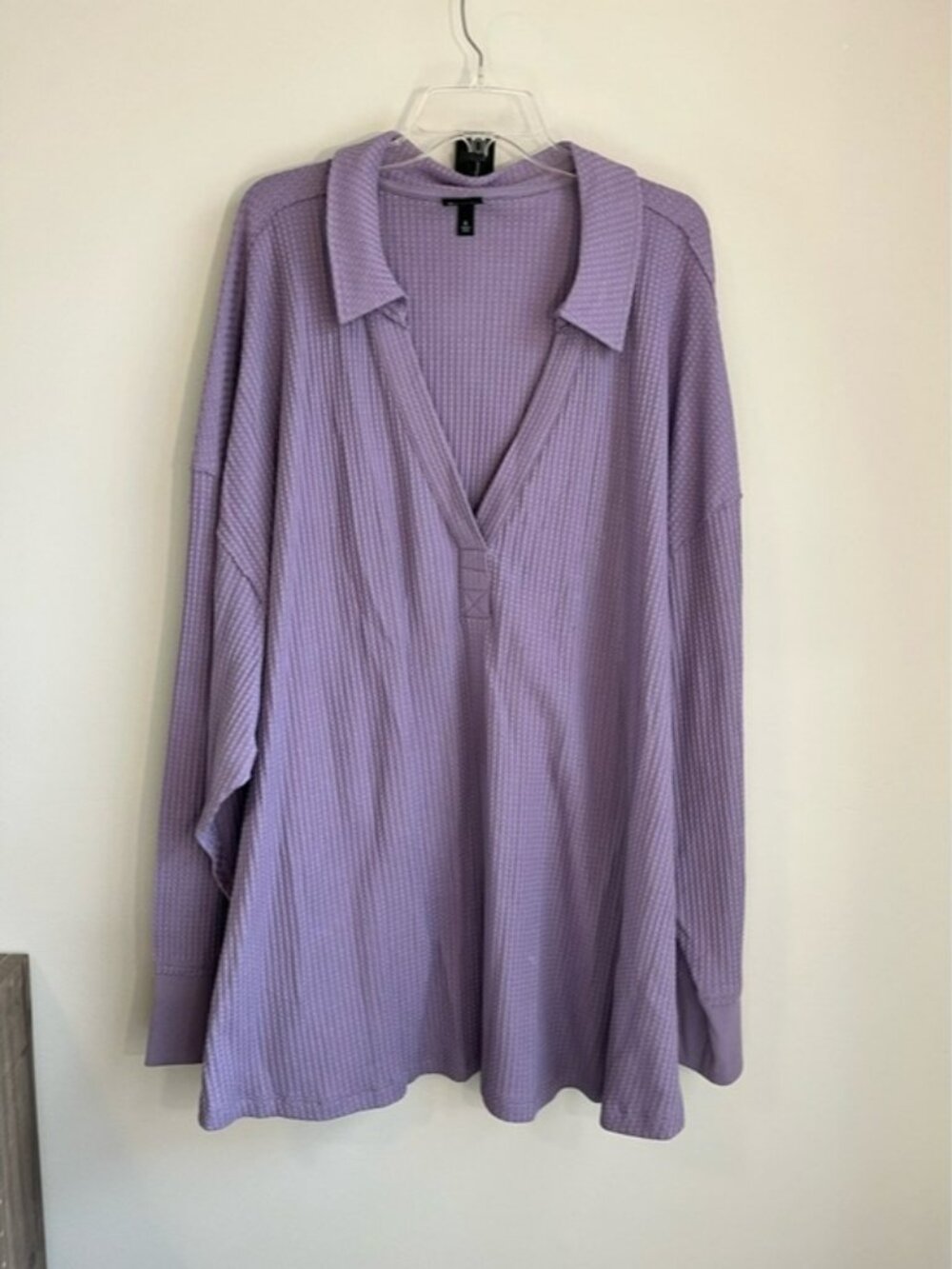 TORRID Lavender Waffle-Knit Long-Sleeve V Neck Collared Top
